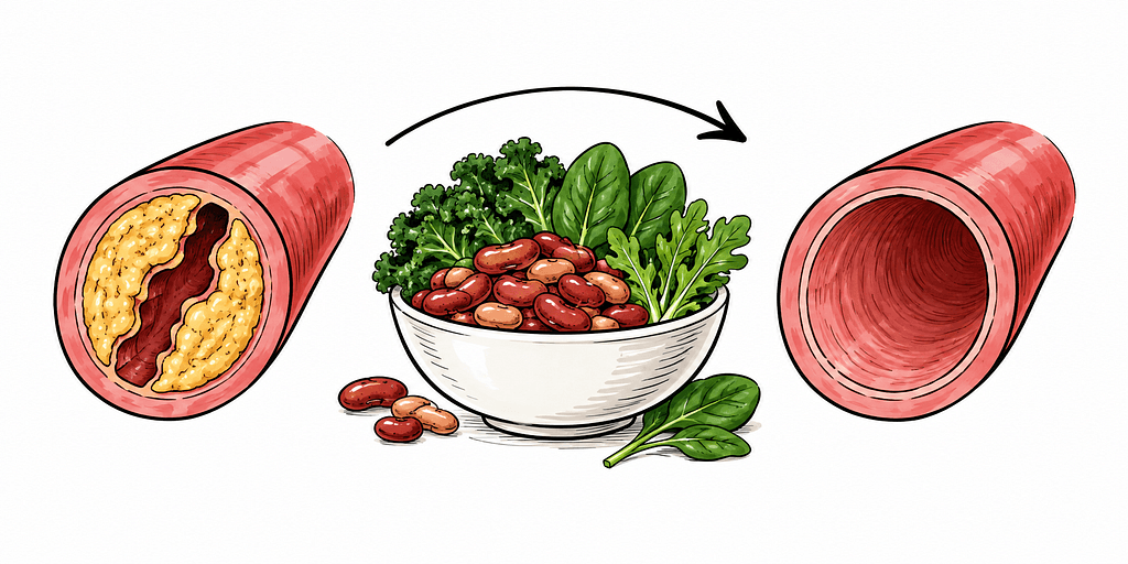 Illustration of the plant-based approach discussed in Esselstyn’s book; not a clinical before-and-after image